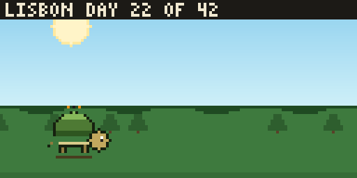 Tortoise Post: a tortoise walking through a meadow, day 22 of 42 to Lisbon